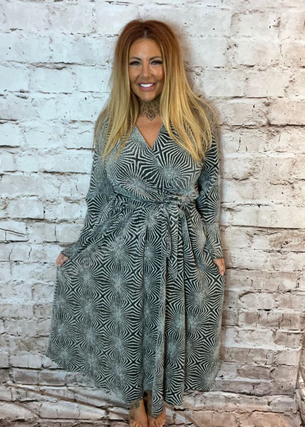 Glitter wrap dress sale