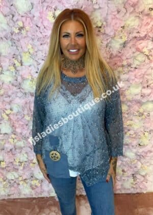 Kerena Mesh Overlay top best fits 12-20  "No Returns On Sale Items"