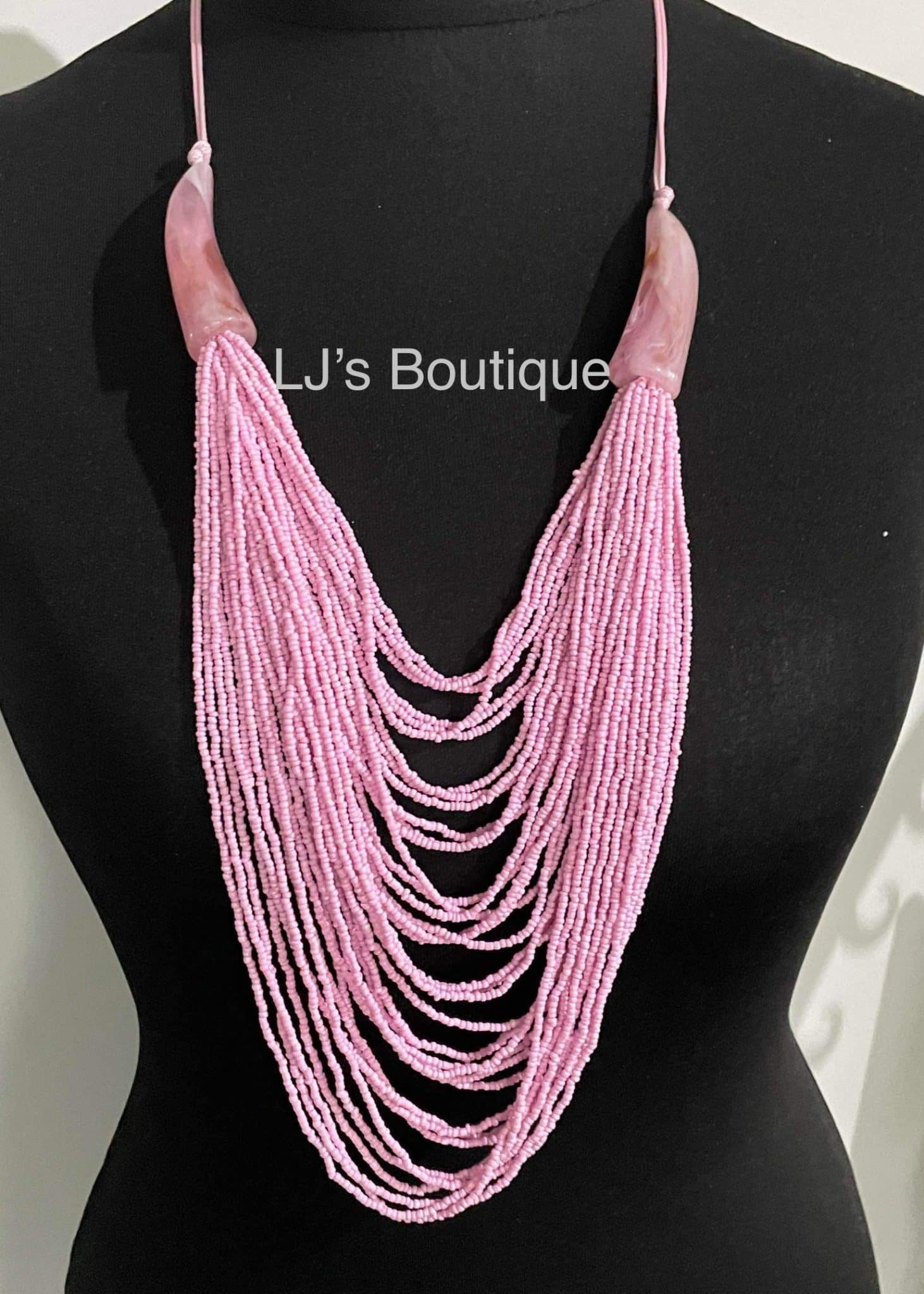 4547-Pink Layering Bead Necklace