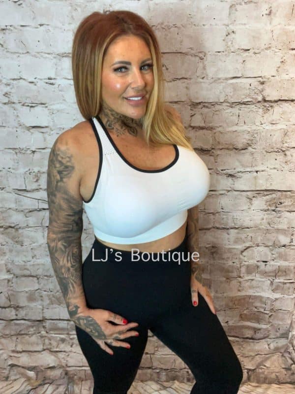 White Medium Control Sports Bra (3 sizes available)   "No Returns On Sale Items"