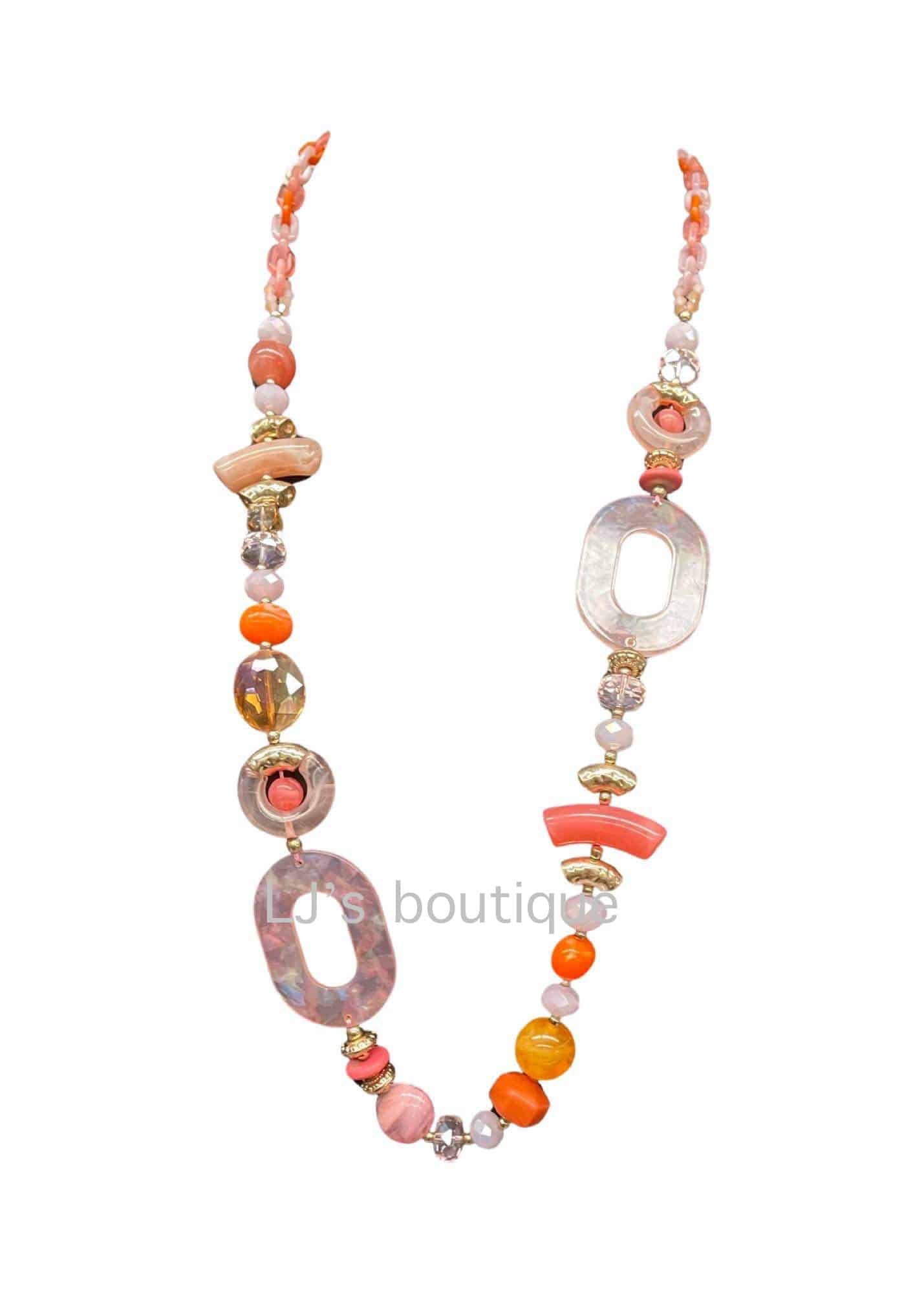 897 PASTEL CORAL AND GOLD TRIM NECKLACE