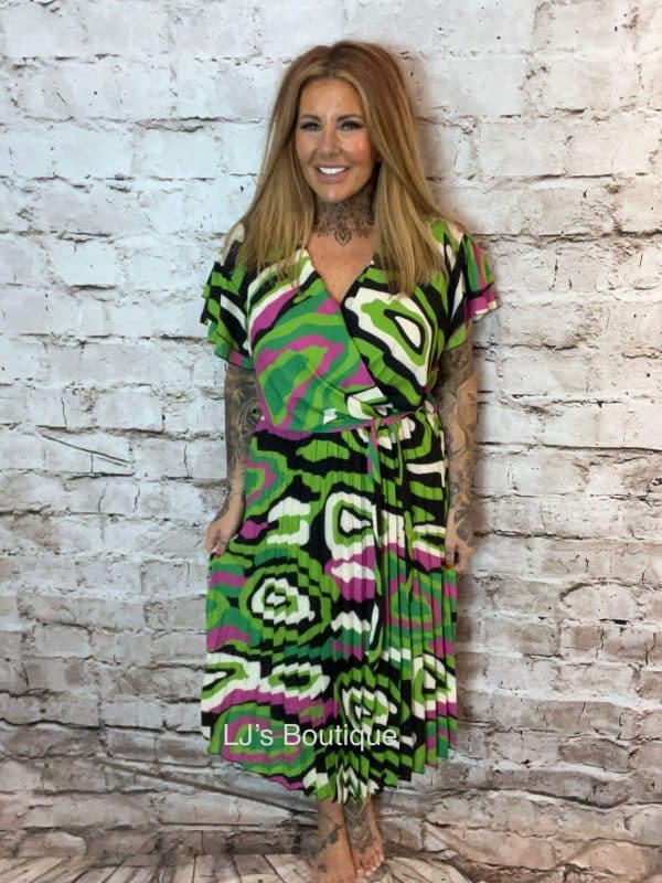 Jazzlyn Pleated Wrap Dress Best Fits 14-26  "No Returns On Sale Items"