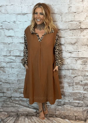 Emory Animal Print Sleeve Collar Dress best fits 14-24 "No Returns On Sale Items"