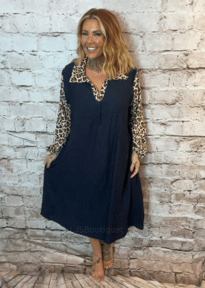 Emory Animal Print Sleeve Collar Dress best fits 14-24 "No Returns On Sale Items"