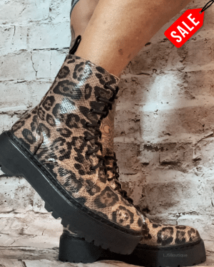 803 Leopard print chunky boots no returns on sale items