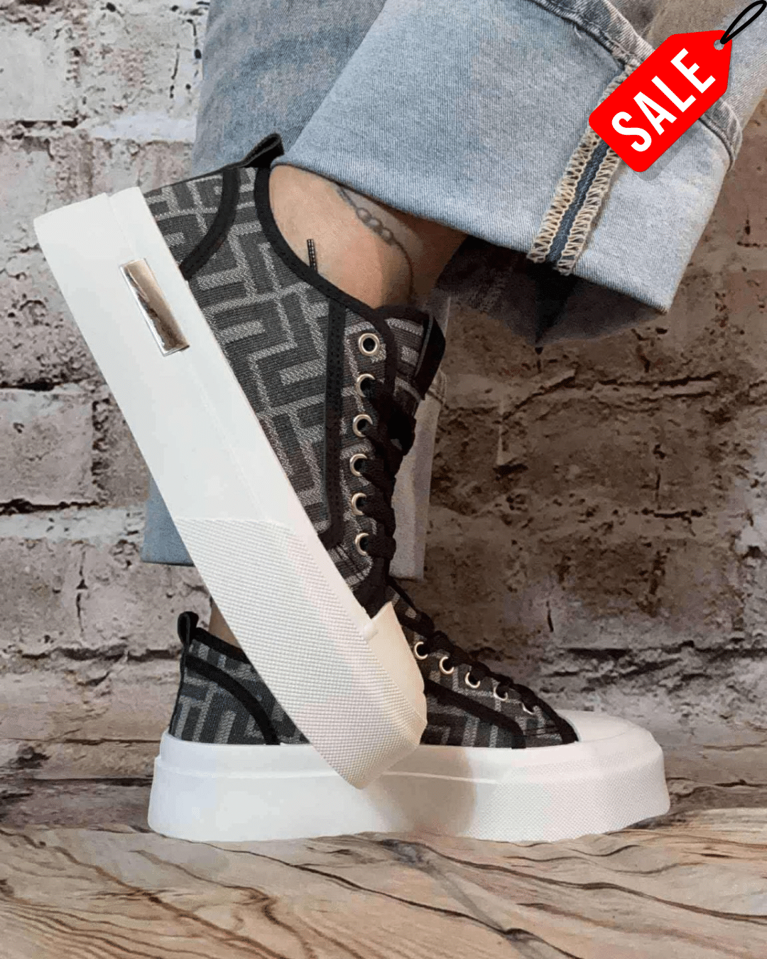 602 Black Inspired print chunky trainers No returns on sale items