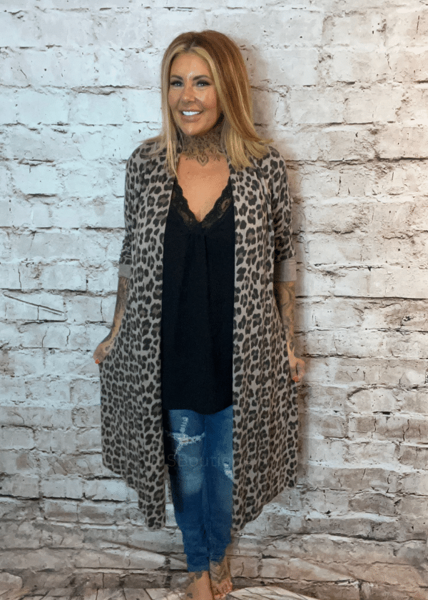 Grey animal print cardigan sales