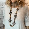 254 brown animal print beaded necklace