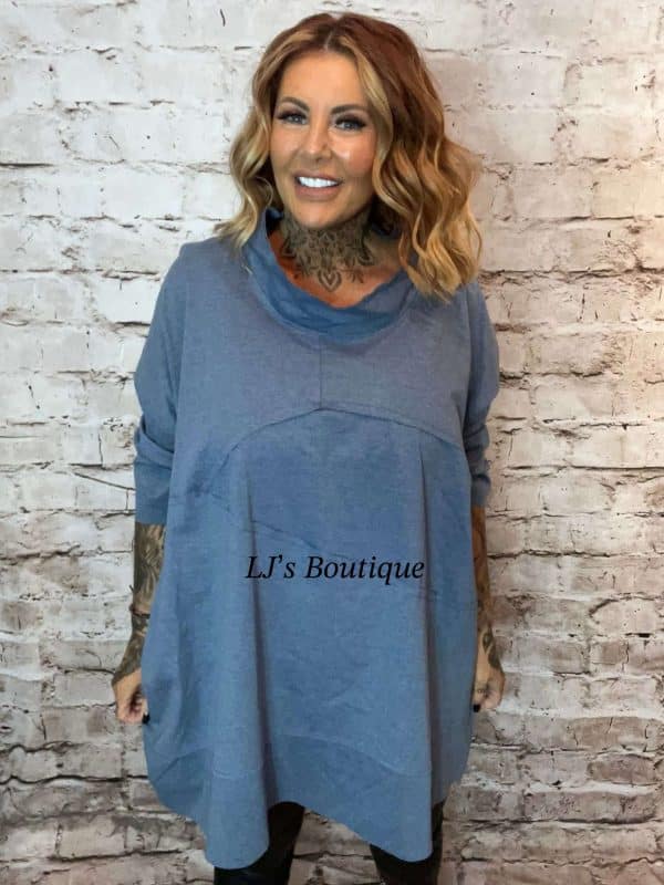 Denim Boxed Cowl neck Tunic Top Best fits 16-24 No Returns on sale items