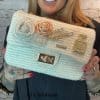 563 - Cream Tweed Checks Handbag with Jeweled & Floral 3d design Detail *Restocked*