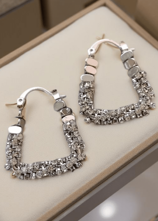 Elegant Sparkle Silver Rhinestone Hoop Earrings *Restocked*