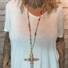 618 Multi-coloured beaded cross necklace