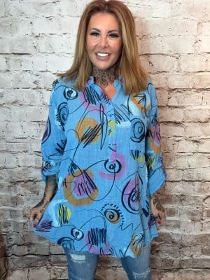Graffiti  Grandad Collar Top Best Fits 14-22  NO RETURNS ON SALE ITEMS