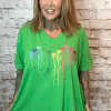 Ink drip heart print V-neck t-shirt best fits 16-26