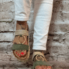 756 Wedged khaki and gold sandals