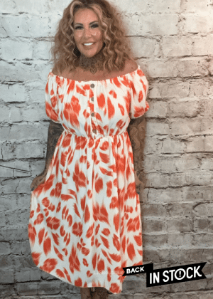 Orange Garnet Bardot dress best fits 14-22