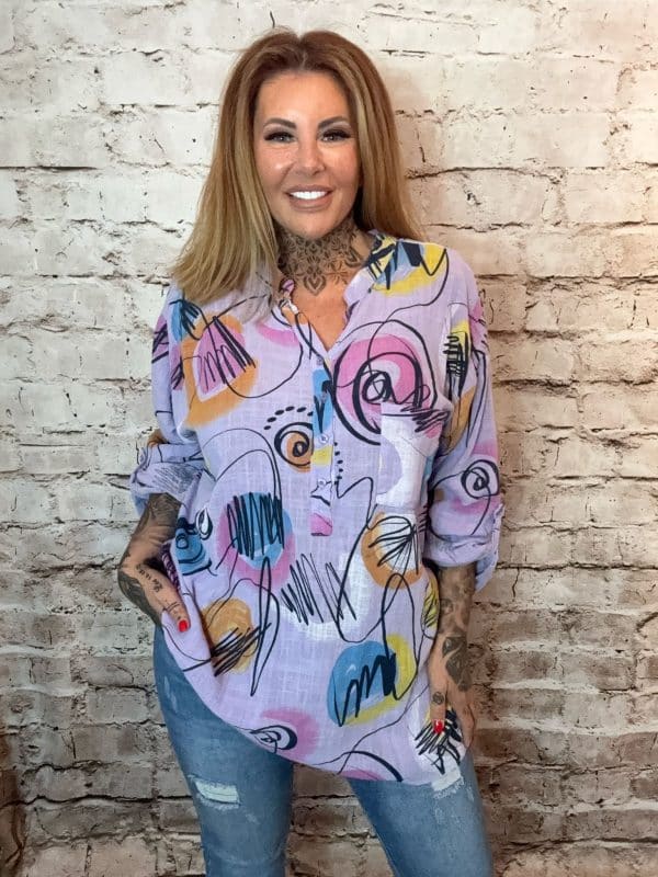 Graffiti  Grandad Collar Top Best Fits 14-22 - Image 3