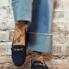 Navy moccasin slip on loafers