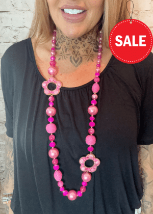 99 Pink flower and bead necklace