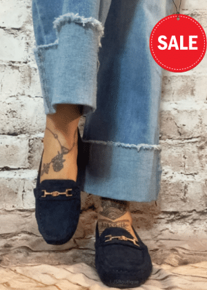Navy moccasin slip on loafers “No Returns On Sale Items”