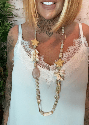 376 Stone seashell beaded necklace