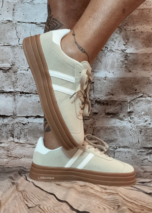 Beige retro-inspired platform trainers