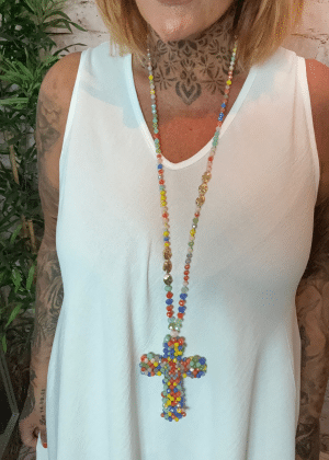 412 Multi-coloured cross necklace