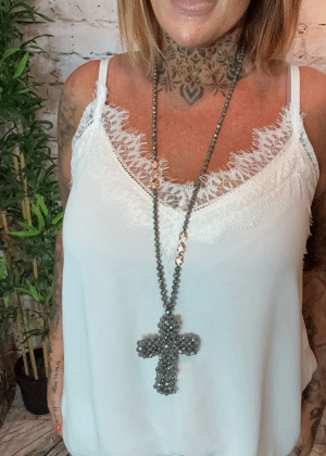 413 Grey cross necklace