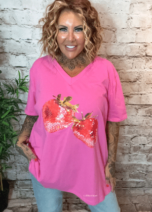 Strawberry V-neck T-shirt best fits 16-24