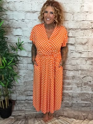 June spotty wrap dress best fits 14-22. Restocked