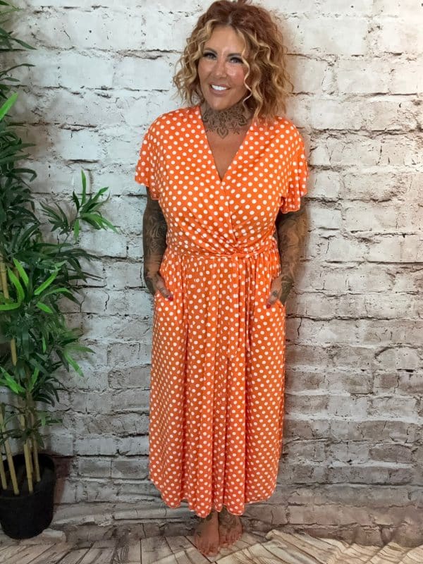 June spotty wrap dress best fits 14-22. Restocked