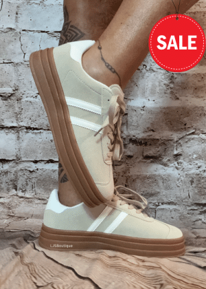 Beige retro-inspired platform trainers “No Returns On Sale Items”
