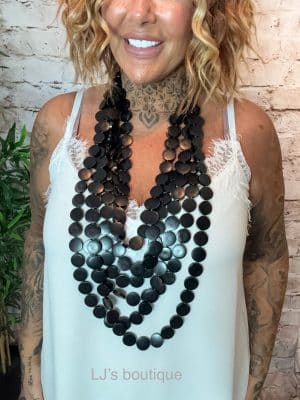489 Black wood layered Necklace