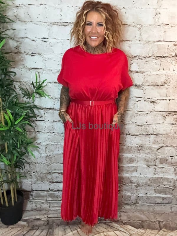 Red Bianca Pleated Dress best fits 12-20 - Image 2