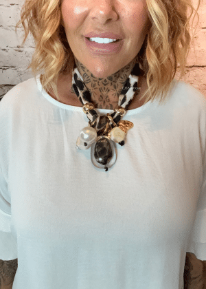 523 Leopard Print & Pearl Necklace RESTOCKED
