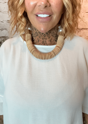 525 Wood and pearls necklace