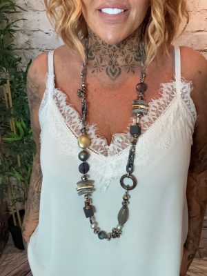289 Beautiful grey beaded necklace. restocked