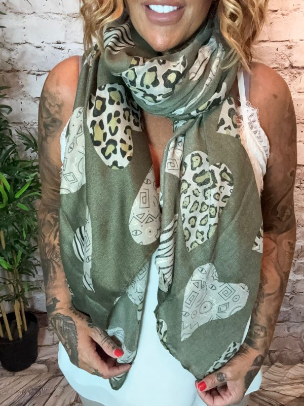 473 Khaki Hearts Lightweight Scarf