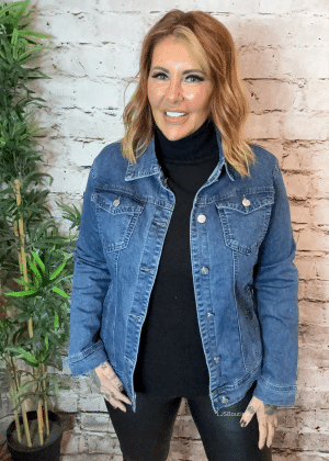 Dark blue mid-length denim jacket