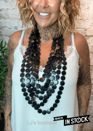 489 Black wood layered Necklace Restocked
