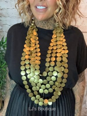 488-Gold wood layered Necklace