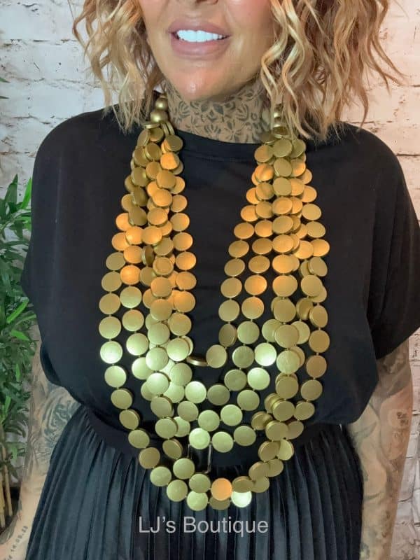 488-Gold wood layered Necklace