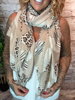 475 Taupe Hearts Lightweight Scarf