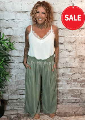 Wide leg pinstripe trousers best fits 16-24 “No Returns On Sale Items”