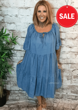 Mina denim dress best fits 16-26 “No Returns On Sale Items”