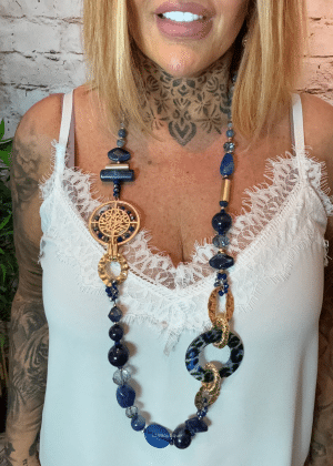 608 Navy blue tree of life necklace