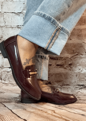 629 Maroon patent slip on loafers