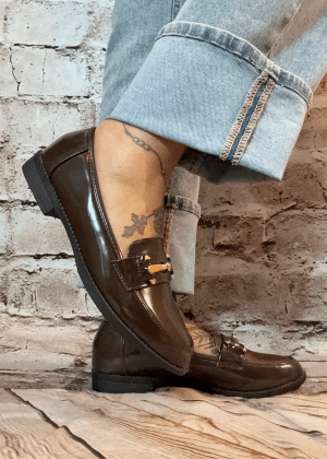 Dark chocolate patent loafers Sizes 8-11