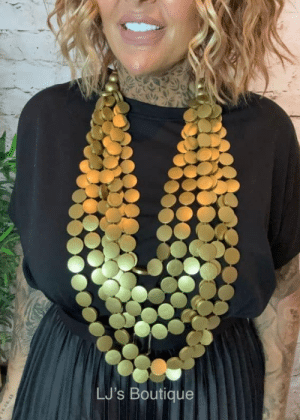 488-Gold wood layered Necklace