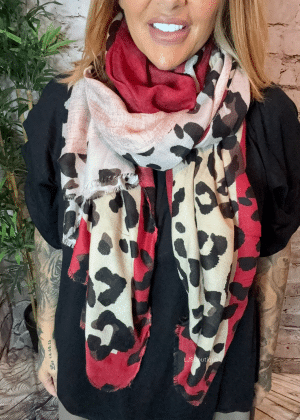 572 Red Animal print scarf